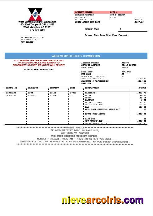 USA West Memphis business utility commission utility bill